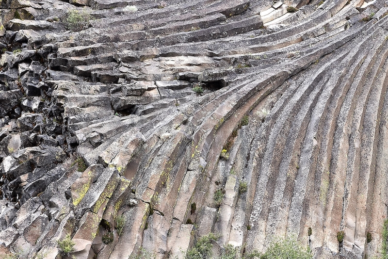 Bent Columnar Basalt, Devils Postpile, Devils Postpile National Monument, California