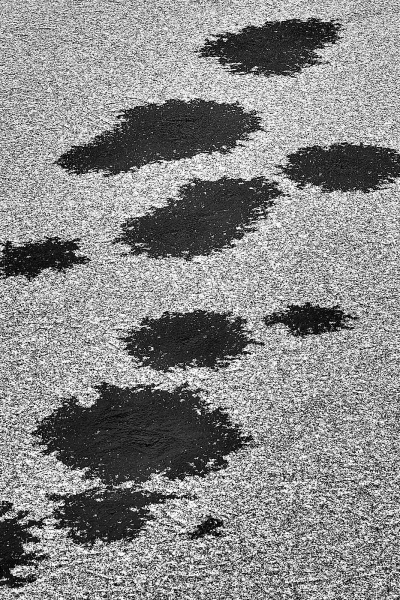 Seep Holes In Snow Covered Ice, Swinging Bridge, Yosemite Valley, Yosemite National Park, California