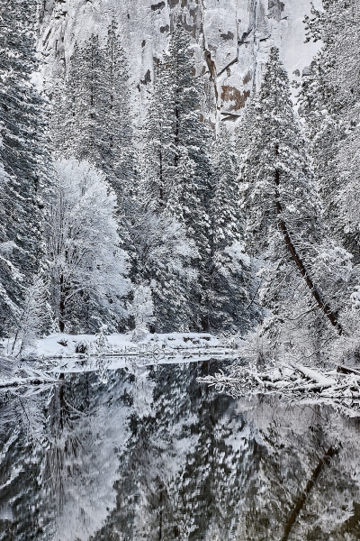 Winter Merced River Downstream, From El Capitan Bridge, Yosemite National Park, California