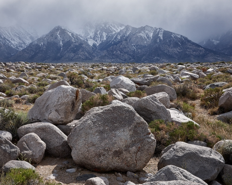 Bolder Field In Front Of Mount Williamson, Shepherd Creek Road, Manzanar National Historic Site, California