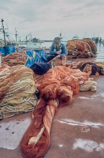 Fisherman Repairing Nets, Bay of Naples, Naples, Campania, Italy